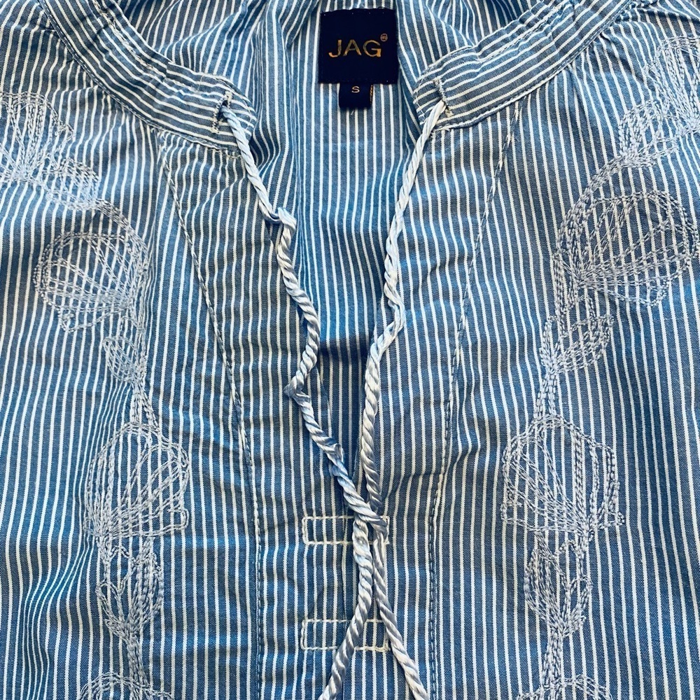 Jag Jeans Blue Ruffled Tie Front Long Sleeve Blouse - Picture 4 of 7